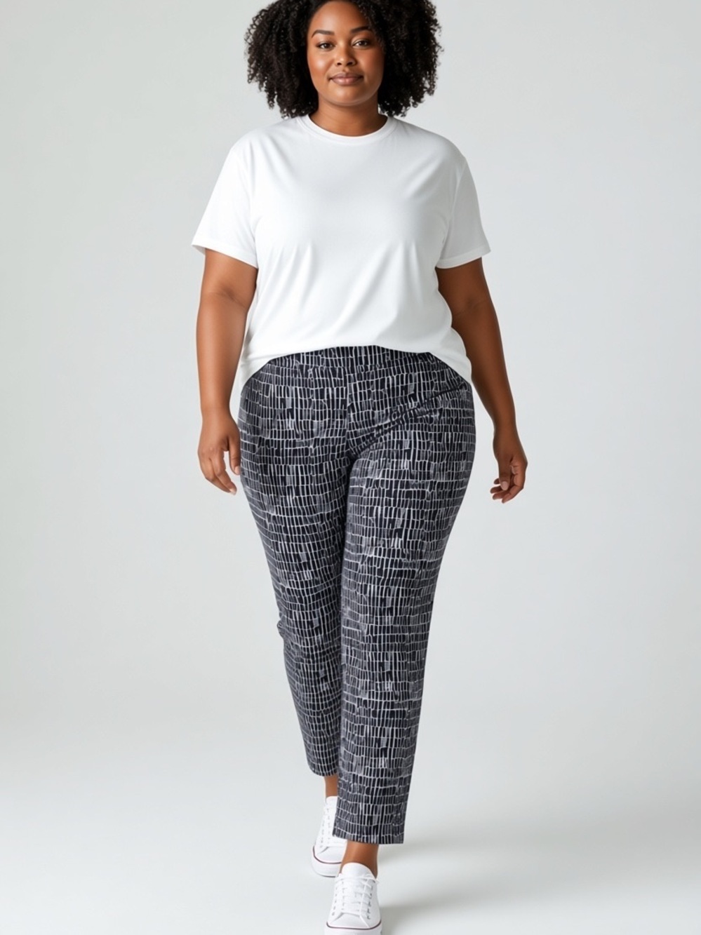 Soft Surroundings Black/White Print Stretch Pull On Cropped Pants Size 1X